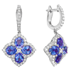 14k White Gold 3.5 ct tw Blue Sapphire Clover Hoop Dangle Earrings with Diamonds