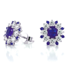 14k White Gold Blue Sapphire and Diamond Flower Earrings