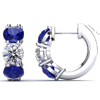 14k White Gold .78 ct tw Blue Sapphire and Diamond Huggie Hoop Earrings