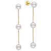 14k Yellow Gold Triple Round Freshwater Cultured Pearl Chain Drop Earrings