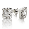 18k White Gold .54 ct tw Baguette and Round Diamond Stud Earrings