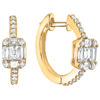 18k Yellow Gold .50 ct tw Baguette and Round Diamond Hoop Earrings