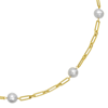 14k Yellow Gold 9mm Freshwater Cultured Pearl Station Tin Cup Necklace with Mixed Links 18in