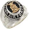 Sterling Silver Black Onyx US Air Force Ring with Gold Emblem