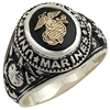 Sterling Silver Antiqued Onyx US Marines Ring with Gold Emblem