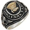 Sterling Silver Black Onyx United States Navy Ring with Gold Emblem