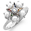 14k White Gold Eastern Star Ring with Pearls