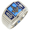 Sterling Silver Masonic Ring with Blue Stone and Ridges