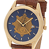 Gold-tone Bulova Past Master Mason Blue Watch with Cognac Leather Strap