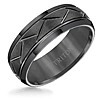 Triton 8mm Black Tungsten Carbide Ring With Diagonal Cuts and Beveled Edges