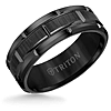Triton 8mm Black Tungsten Carbide Ring With Brick Pattern Center and Flat Edges