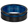 Triton 8mm Black Tungsten Carbide Blue Line Ring With Offset Channel