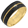 Triton 8mm Black Titanium Ring With Faceted Finish and Yellow Stripe