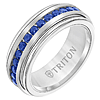 Triton 8mm White Tungsten Ring With Blue Sapphires