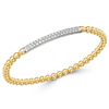14k Yellow Gold .50 ct tw Diamond Two Row Bar Stretch Bead Bracelet