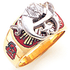 Yellow Gold Shrine Ring with Red Enamel