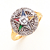 Eastern Star Ring with Fancy Round Top Two Tone Gold