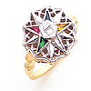 Eastern Star Ring with Sunburst Top Two Tone Gold