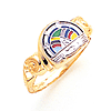 Rainbow Girl Ring with Scroll Design Yellow Gold