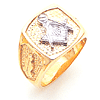 Two-tone Gold Oblong Masonic Ring with Pebble Grain