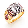 Yellow Gold Shrine Ring with Red Enamel Sunburst Top