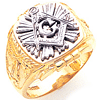 Two-tone Gold Jumbo Masonic Ring with Starburst Design