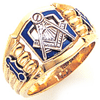 Yellow Gold Ornate Masonic Ring with Oversize Blue G