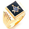 Yellow Gold Goldline Masonic Ring with Ribbed Shank