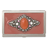 Steel Peach Enameled and Strawberry Quartz Business Card Holder