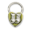 Silver-tone Cats with Crystals Olive Enamel Key Fob