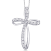 10k White Gold 1/5 ct tw Diamond Cross Pendant with 18in Rope Chain