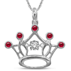 Sterling Silver Ruby and Diamond Crown Pendant with 18in Rope Chain
