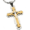 Gold-plated Stainless Steel 2 1/2in Cross Pendant with 24in Rope Chain