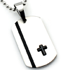 Stainless Steel 1 3/8in Black Cross Dog Tag with 24in Bead Chain