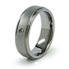 Titanium 7mm Ring with CZ Accent and Ridged Edges