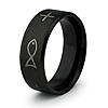 Black Stainless Steel 8mm Ring with Ichthus Design