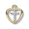 18kt Yellow Gold Plated 3/8in Heart Cross 16in Necklace