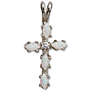 Sterling Silver 5/8in Opal and CZ Cross 18in Necklace