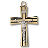 18kt Gold Plated 1 1/8in Striped Crucifix 24in Necklace