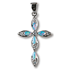 Sterling Silver 1in Opal and CZ Cross 18in Necklace