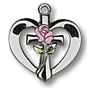 Sterling Silver 1/2in Painted Rose Cross Heart 18in Necklace