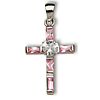 Sterling Silver 3/4in Pink CZ Cross 18in Necklace