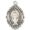 Sterling Silver 7/8in Filigree Miraculous Medal 18in Necklace