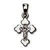 Sterling Silver 9/16in Budded CZ Cross 18in Necklace