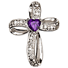 Sterling Silver 3/4in Heart Amethyst Cross Pendant with 18in Chain