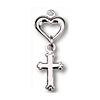 Sterling Silver 3/4in Heart and Cross 16in Necklace