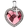 Pink Crystal Heart Pendant with Cross Necklace 3/4in Sterling Silver