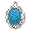 Sterling Silver 5/8in Filigree Blue Miraculous Medal 18in Necklace