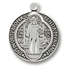 Sterling Silver 5/8in Round Saint Benedict Medal 18in Necklace