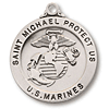 Sterling Silver 7/8in Saint Michael Marines Medal with 24in Chain